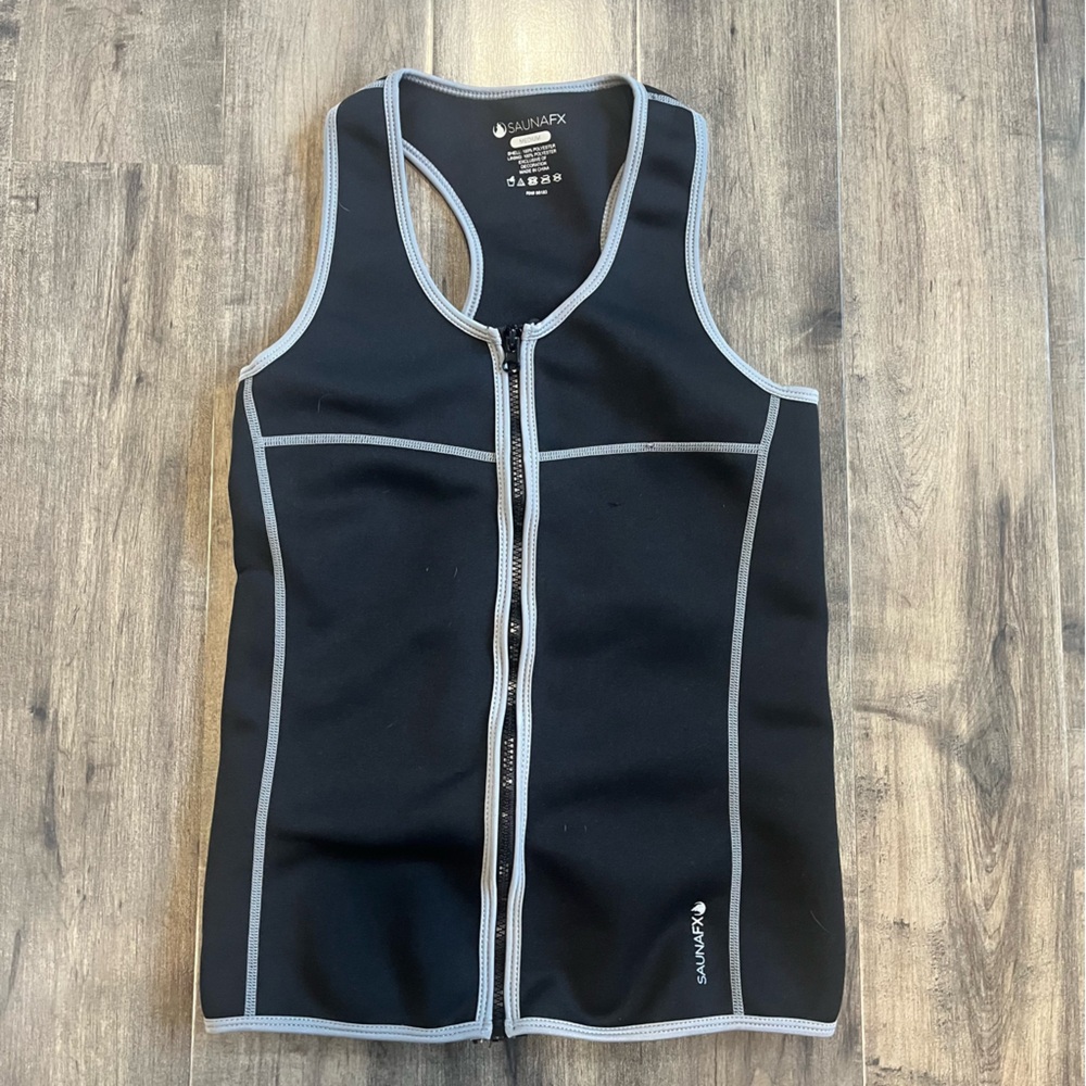 SaunaFX Women’s Exercise Workout Vest Sz M Black Neoprene Sauna Full Zip